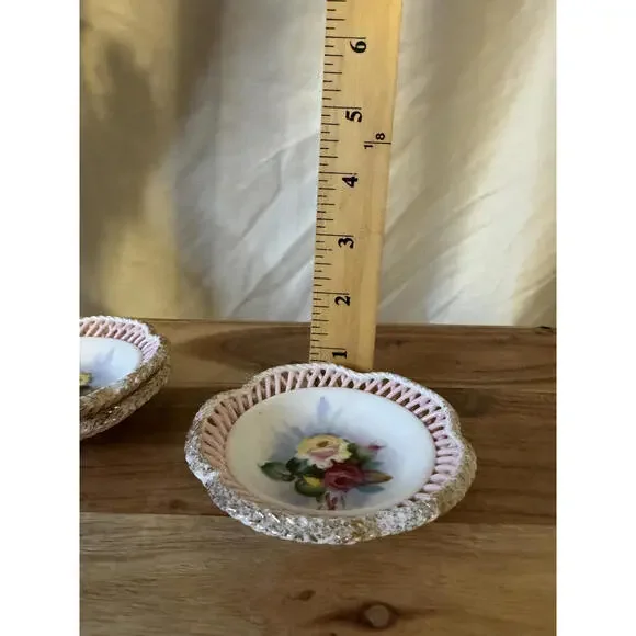 Set of 3 Vintage Bavarian Reticulated Porcelain Dishes Mid-Century Trinket Bowls - Picture 8 of 10